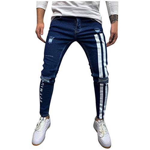 Ansenesna Herren Jeans Mit Löchern Slim Fit Destroyed Zerrissen Hose Männer Denim Risse Ripped Vintage Lang Jeanshose (Blau,XXL) von Ansenesna