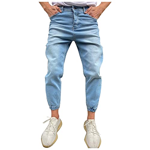 Ansenesna Herren Jeans mit Bündchen Lang Beine Denim Hose Männer Jeanshose Regular Fit von Ansenesna