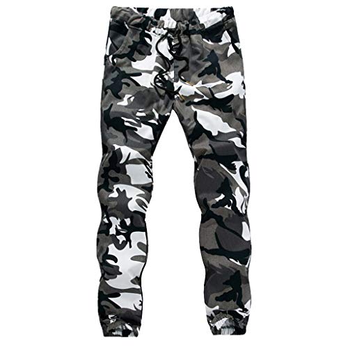 Ansenesna Herren Jogginghose Camouflage Baumwolle Stretch Hose Männer Tarnfarben Mit Gummizug Drawstring Sporthose Lang Jogger Trainingshose Gummibund Tarnhose (Weiss,XXXL) von Ansenesna