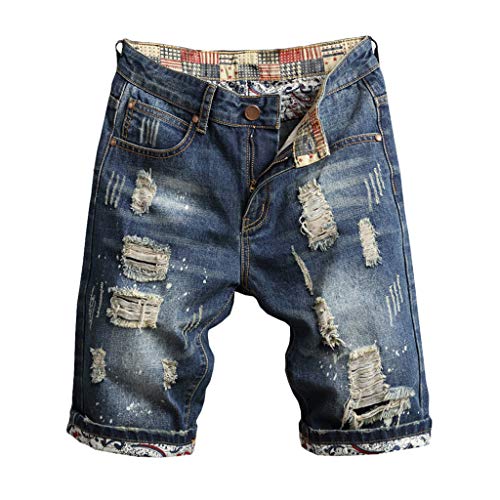 Ansenesna Herren Shorts Jeans Löcher Vintage Sommer Hose Kurz Männer Risse Ripped Denim Freizeit Hosen Destroyed Zerrissen Jeanshose (Blau,36) von Ansenesna