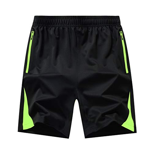 Ansenesna Herren Shorts mit Gummizug Sommer Strand Sport Hose Kurz Gummibund Mit Reißverschlusstaschen Sporthose Einfarbig Locker Trainingshose (Grün,XXXXXL) von Ansenesna