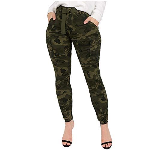 Ansenesna Hose Damen Camouflage Cargo High Waist Elegant Cargohose Frauen Tarnmuster Lang Mit Seitentaschen Tarnhose (Grün,L) von Ansenesna