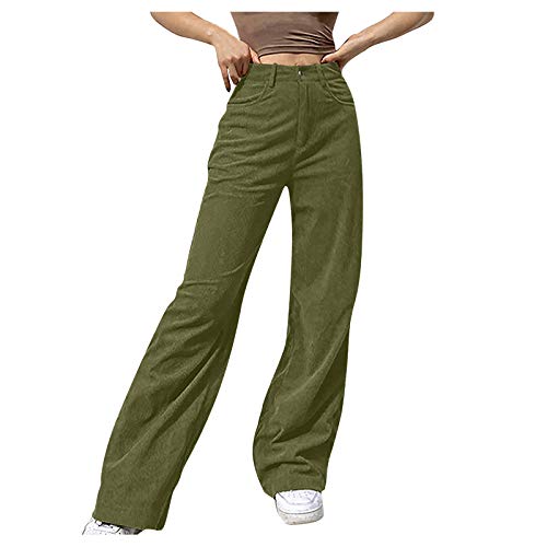 Ansenesna Hose Damen Cord High Waist Weites Bein Elegant Cordhose Frauen Gerade Locker Hosen (Grün,L) von Ansenesna