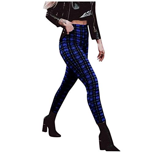 Ansenesna Hose Damen Elegant Kariert, Baumwolle Lang Elegant Gummizug Freizeithosen Mit Gürtel Slim Fit Für Mädchen Frauen (XL, Blau) von Ansenesna