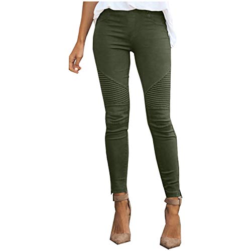 Ansenesna Hose Damen Gummibund Stretch Skinny Elegant Jeggings Frauen Eng Einfarbig Elastischer Bund Hosen (Armee grün,M) von Ansenesna