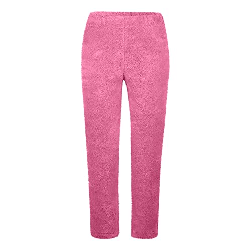 Ansenesna Hose Damen Winter Plüsch Fleece Warm Elegant Pyjama Hose Frauen Gefüttert Flauschig Gummibund Einfarbig Hosen von Ansenesna