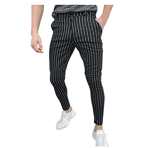 Ansenesna Hose Herren Business Streifen Lang Arbeitshose Männer Anzug Hosen Slim Fit Freizeithose (Schwarz,XL) von Ansenesna