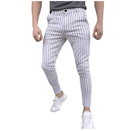Ansenesna Hose Herren Business Streifen Lang Arbeitshose Männer Anzug Hosen Slim Fit Freizeithose (Weiss,M) von Ansenesna