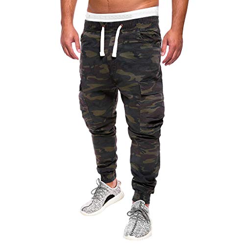 Ansenesna Hose Herren Cargo Camouflage Slim Fit Mit Gummizug Jogginghose Männer Mit Seitentaschen Lang Tarnfarben Hosen Gummibund Cargohose (Armee grün,XL) von Ansenesna