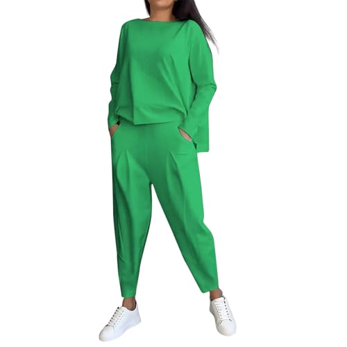 Ansenesna Hosenanzug Damen Elegant 2 Teilig Winter Zweiteiler Hausanzug Damen Kuschelig Anzug Damen Langarm Oberteil Freizeitanzug Frauen Dünner Stoff Casual Anzug 2 Teiler von Ansenesna