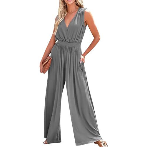 Ansenesna Hosenanzug Damen Festlich Hochzeit Jumpsuit Damen Elegant Sommer Lang Einteiler Frauen Weites Bein Overall V Ausschnitt Onesie Ärmellos Locker Playsuit Kuschelig Jumpsuits Einfarbig Ansenesna Hosenanzug Damen Festlich Hochzeit Jumpsuit Damen Elegant Sommer Lang Einteiler Frauen Weites Bein Overall V Ausschnitt Onesie Ärmellos Locker Playsuit Kuschelig Jumpsuits Einfarbig von Ansenesna