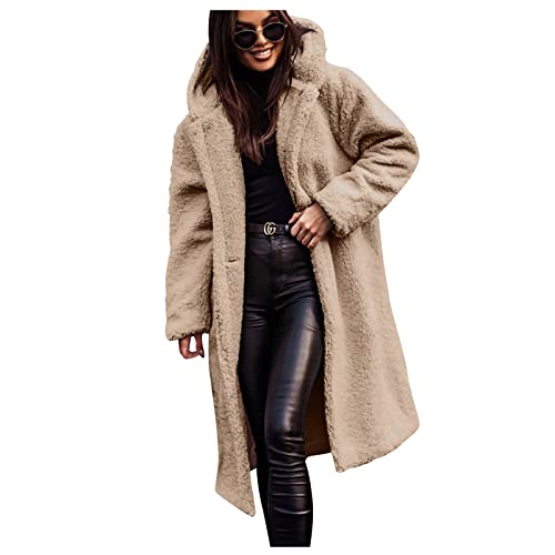 Ansenesna Jacke Damen Flauschig Lang Mit Kapuze Lange Mantel Damen Plüsch Warm Cardigan Mit Schalkragen Elegant Kaschmir Winterjacke von Ansenesna