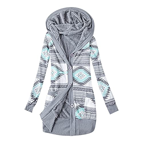 Ansenesna Jacke Damen Lang Gefüttert Innenfutter Kapuze Elegant Winterjacke Frauen Innenfell Mit Knöpfen Vintage Winter Mantel (Grün,XL) von Ansenesna