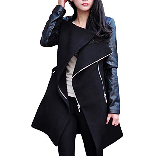 Ansenesna Jacke Damen Lang Wasserfallkragen mit Gürtel Elegant Mantel Frauen Leder Winterjacke von Ansenesna