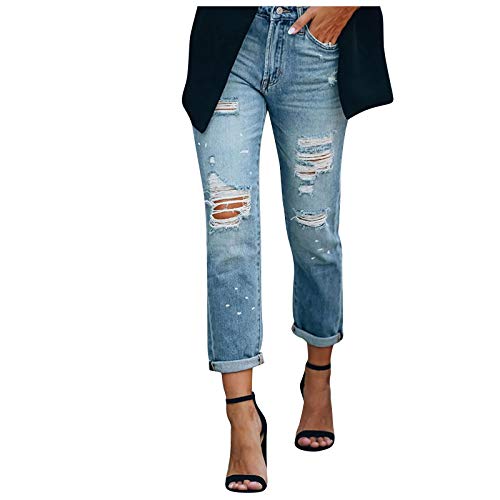 Ansenesna Jeans Damen Löcher Zerissene Elegant Hose Frauen Destroyed Risse Ripped Jeanshose Slim Fit (Dunkelblau,M) von Ansenesna