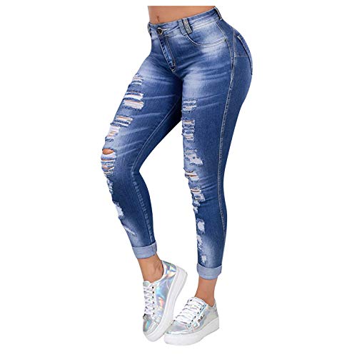 Ansenesna Jeans Damen Löcher Zerissene Skinny Elegant Hose Frauen Denim Risse Ripped Destroyed Schmales Bein Röhrenjeans (Himmelblau,XXXXL) von Ansenesna