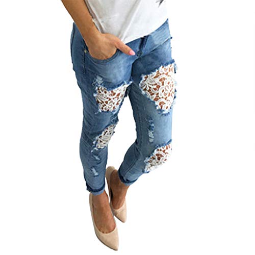 Ansenesna Jeans Damen Mit Löchern Spitze Elegant Hose Frauen Ripped Vintage Denim Hose von Ansenesna