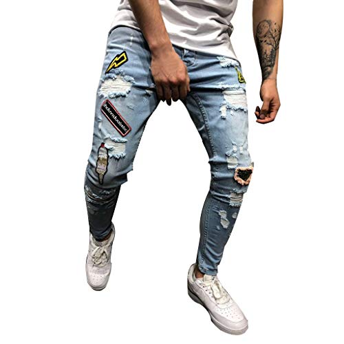 Ansenesna Jeans Herren Slim Fit Destroyed Hose Männer Löcher Unten Eng Denim Hosen Lang Zerrissen Skinny Ripped Freizeithose von Ansenesna