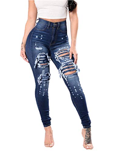 Ansenesna Jeans Hose Damen Mit Löchern Zerissene Skinny Elegant Hose Frauen Risse Ripped Destroyed Lang Jeggins Röhrenjeans (Blau,XL) von Ansenesna