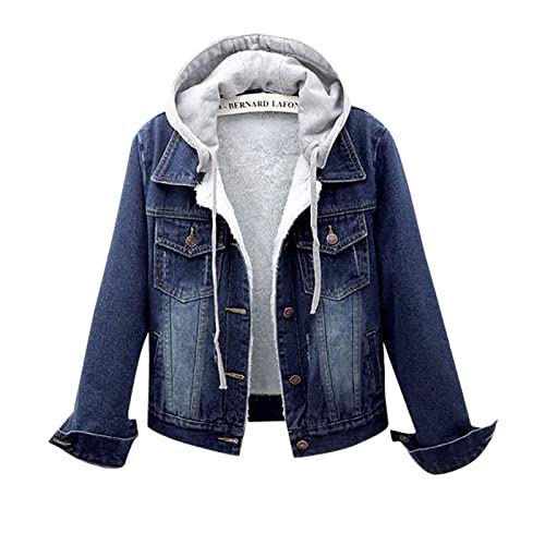Ansenesna Jeansjacke Damen Gefüttert Mit Kapuze Winterjacke Damen Warm Innenfell Wintermantel Frauen Jeans Dicke Damen-Jacken Denim Mit Knöpfen Jacke Mantel Winter Innenfutter Damenmantel von Ansenesna