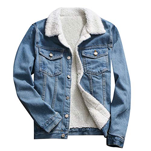 Ansenesna Jeansjacke Damen Gefüttert Winter Wolle Warm Elegant Mantel Mit Fellkragen Mädchen Teenager Denim Einfarbig Vintage Freizeit Jacke (Blau, S) von Ansenesna