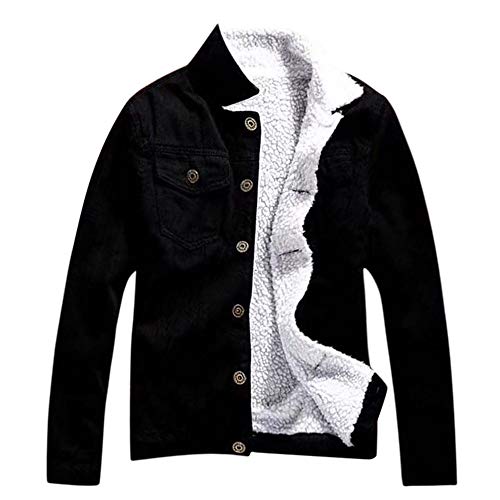 Ansenesna Jeansjacke Damen Gefüttert Winter Wolle Warm Elegant Mantel Mit Fellkragen Mädchen Teenager Denim Einfarbig Vintage Freizeit Jacke (Schwarz, XXL) von Ansenesna