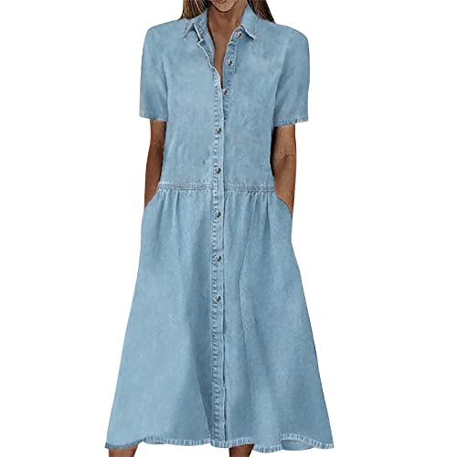 Ansenesna Jeanskleid Damen mit Knöpfen Sommerkleid Damen Jeans Leichte Sommerkleider Damen Kurzarm Midi Kleider Sommer Elegant Hemdkleid Frauen A Linie Kleid Mittellange Locker Damenkleider Ansenesna Jeanskleid Damen mit Knöpfen Sommerkleid Damen Jeans Leichte Sommerkleider Damen Kurzarm Midi Kleider Sommer Elegant Hemdkleid Frauen A Linie Kleid Mittellange Locker Damenkleider von Ansenesna