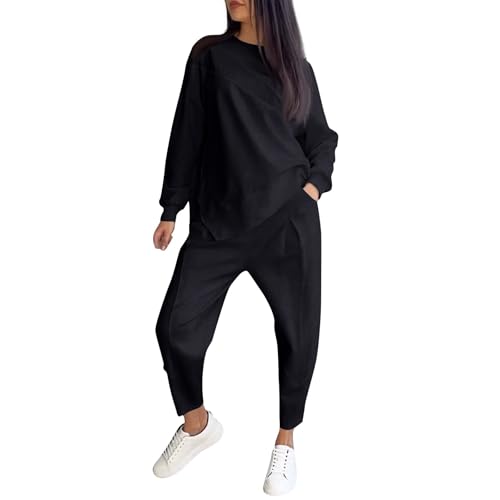 Ansenesna Jogginganzug Damen Dünner Stoff Winter Zweiteiler Trainingsanzug Damen Ohne Kapuze Baggy Hosenanzug Sportlich Elegant 2 Teilig Hausanzug Frauen Kuschelig Jogging Anzug 2 Teiler von Ansenesna