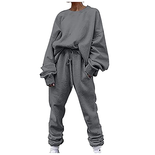 Ansenesna Jogginganzug Damen Oversize Winter Hausanzug Zweiteilig Elegant Frauen Hosenanzug Oberteil Langarm Freizeitanzug Kuschelig Joggingstyle Zweiteiler Sportanzug von Ansenesna