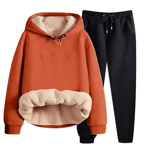Ansenesna Jogginganzug Damen Set Gefüttert Warm Winter Trainingsanzug 2 Teilig Damen Mit Kapuze Zweiteiler Hosenanzug Sportlich Elegant Dicker Hausanzug Frauen Kuschelig Anzug mit Bündchen von Ansenesna