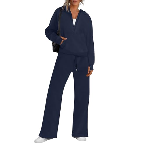 Ansenesna Jogginganzug Damen Set Winter Baggy Zweiteiler Hausanzug Damen Kuschelig Elegant 2 Teilig Trainingsanzug Frauen Mit Kapuze Hosenanzug Sportlich Oversize Anzug Mit Reißverschluss von Ansenesna