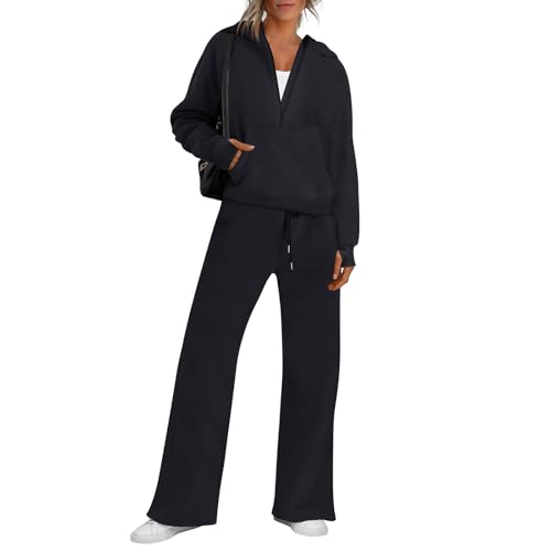 Ansenesna Jogginganzug Damen Set Winter Baggy Zweiteiler Hausanzug Damen Kuschelig Elegant 2 Teilig Trainingsanzug Frauen Mit Kapuze Hosenanzug Sportlich Oversize Anzug Mit Reißverschluss von Ansenesna