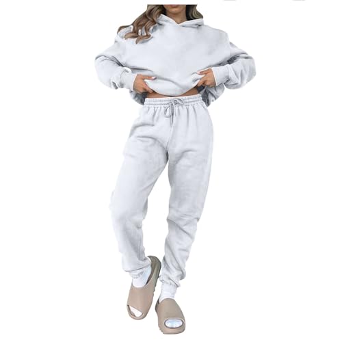 Ansenesna Jogginganzug Damen Set Winter Mit Kapuze Trainingsanzug 2 Teilig Damen Oversize Zweiteiler Hosenanzug Damen Sportlich Elegant 2 Teiler Hausanzug Frauen Kuschelig Anzug mit Bündchen von Ansenesna