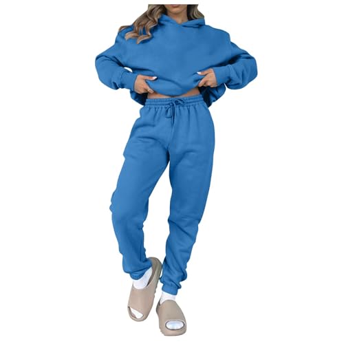 Ansenesna Jogginganzug Damen Set Winter Mit Kapuze Trainingsanzug 2 Teilig Damen Oversize Zweiteiler Hosenanzug Damen Sportlich Elegant 2 Teiler Hausanzug Frauen Kuschelig Anzug mit Bündchen von Ansenesna