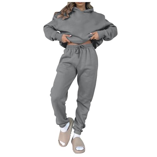 Ansenesna Jogginganzug Damen Set Winter Mit Kapuze Trainingsanzug 2 Teilig Damen Oversize Zweiteiler Hosenanzug Damen Sportlich Elegant 2 Teiler Hausanzug Frauen Kuschelig Anzug mit Bündchen von Ansenesna