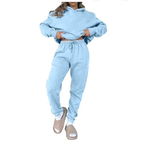 Ansenesna Jogginganzug Damen Set Winter Mit Kapuze Trainingsanzug 2 Teilig Damen Oversize Zweiteiler Hosenanzug Damen Sportlich Elegant 2 Teiler Hausanzug Frauen Kuschelig Anzug mit Bündchen von Ansenesna