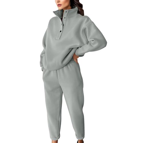 Ansenesna Jogginganzug Damen Warm Winter Baggy Zweiteiler Trainingsanzug Damen Oversize Ohne Kapuze Hosenanzug Sportlich Elegant 2 Teilig Hausanzug Frauen Kuschelig Jogging Anzug 2 Teiler von Ansenesna