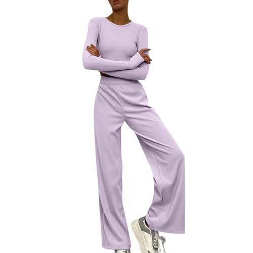 Ansenesna Jogginganzug Damen Winter Bauchfrei Zweiteiler Hosenanzug Sportlich Damen Elegant 2 Teilig Jogginganzug Damen Crop Top Ohne Kapuze Hausanzug Damen Kuschelig Weites Bein Freizeitanzug von Ansenesna