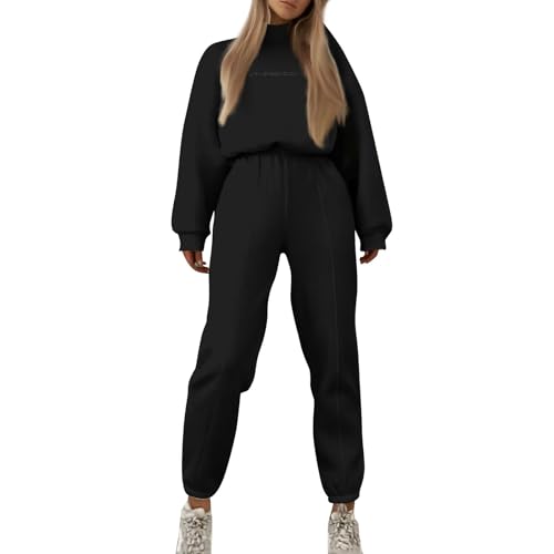 Ansenesna Jogginganzug Damen Winter Bauchfrei Zweiteiler Trainingsanzug Damen Crop Top Ohne Kapuze Hosenanzug Sportlich Elegant 2 Teilig Sportanzug Ohne Bündchen Hausanzug Frauen Kuschelig von Ansenesna