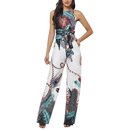 Ansenesna Jumpsuit Damen Festlich Hochzeit Lang Weites Bein Elegant Overall Frauen Rückenfrei Träger Hosenanzug (Weiss, l) von Ansenesna