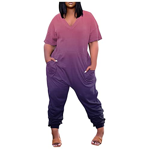 Ansenesna Jumpsuit Damen Große Größen Jumpsuits Für Mollige Damen Lang Overall Elegant Kuschelig Baggy Overalls Einteiler Damen Sommer V Ausschnitt Onesie Frauen Weit Muster Playsuit Mit Taschen von Ansenesna