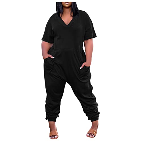 Ansenesna Jumpsuit Damen Große Größen Jumpsuits Für Mollige Damen Lang Overall Elegant Kuschelig Baggy Overalls Einteiler Damen Sommer V Ausschnitt Onesie Frauen Weit Muster Playsuit Mit Taschen von Ansenesna