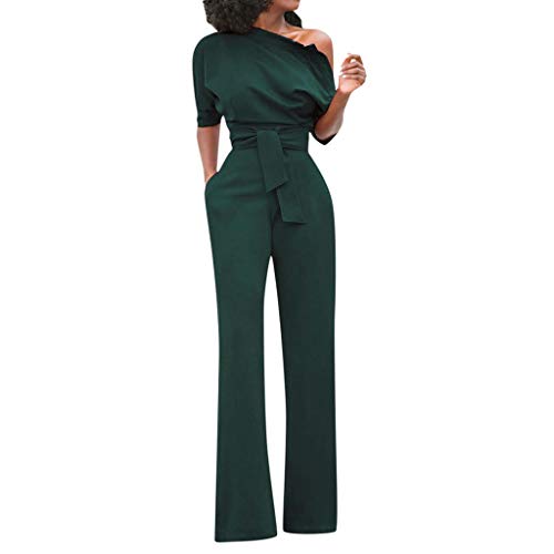 Ansenesna Jumpsuit Damen Sommer Lang Elegant Weites Bein Hosenanzug Schulterfrei Overall Frauen mit Gürtel Festlich Party Playsuit (Armee grün,L) von Ansenesna