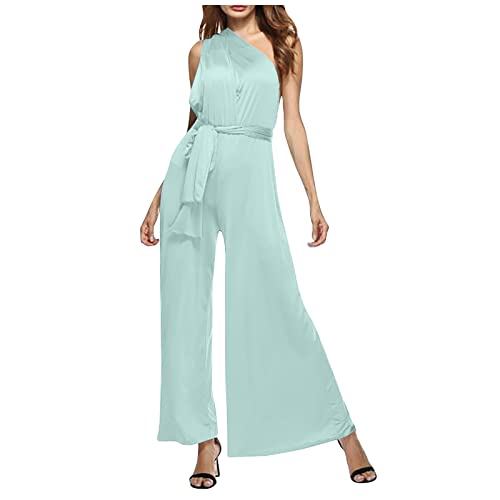 Ansenesna Jumpsuit Damen Sommer Lang Elegant Weites Bein Overall Frauen Rückenfrei V Ausschnitt Einfarbig Festlich Party Hosenanzug (Grün,L) von Ansenesna