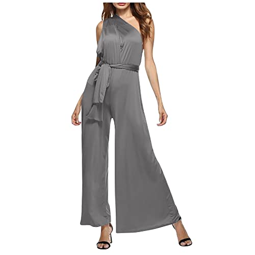 Ansenesna Jumpsuit Damen Sommer Lang Elegant Weites Bein Overall Frauen Rückenfrei V Ausschnitt Einfarbig Festlich Party Hosenanzug von Ansenesna