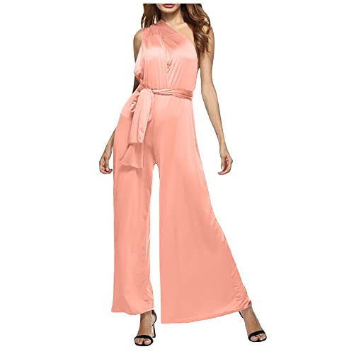 Ansenesna Jumpsuit Damen Sommer Lang Elegant Weites Bein Overall Frauen Rückenfrei V Ausschnitt Einfarbig Festlich Party Hosenanzug von Ansenesna