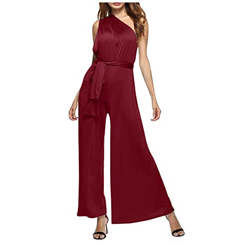 Ansenesna Jumpsuit Damen Sommer Lang Elegant Weites Bein Overall Frauen Rückenfrei V Ausschnitt Einfarbig Festlich Party Hosenanzug von Ansenesna