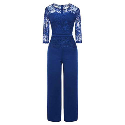 Ansenesna Jumpsuit Festlich Hochzeit Damen Lang Weites Bein Elegant Overall Frauen Spitze Ärmel Hosenanzug (Blau, XL) von Ansenesna