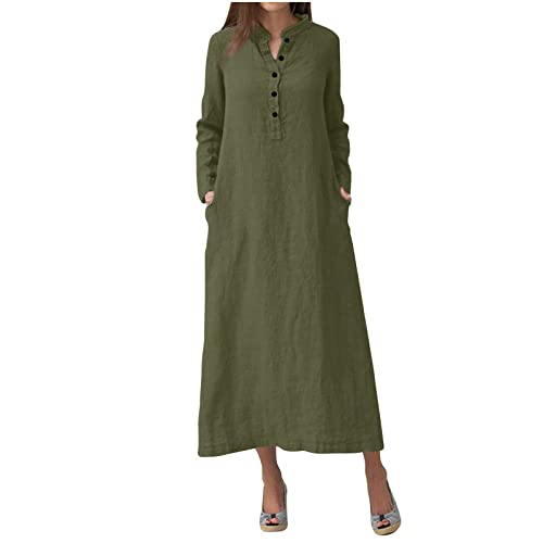 Ansenesna Kaftan Kleider Damen Langarm Kleid Lang Elegant V Ausschnitt Maxikleider mit ärmeln Frauen mit Knopfleiste Leichte Damenkleider Einfarbig Ansenesna Kaftan Kleider Damen Langarm Kleid Lang Elegant V Ausschnitt Maxikleider mit ärmeln Frauen mit Knopfleiste Leichte Damenkleider Einfarbig von Ansenesna