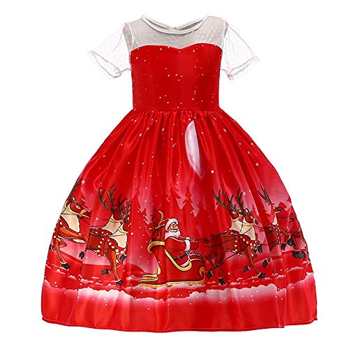 Ansenesna Kinder Weihnachten Kleid Kostüm Mädchen Prinzessin Weihnachtsmann Drucken Elegant Weihnachts Kleid Für Party (130, Rot 5) von Ansenesna